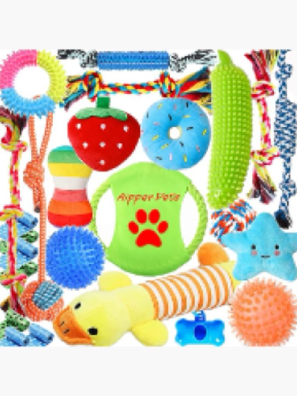 25 Pack Dog Chew Toys Squeaky Plush Rope Tug of War Puppy Teething Set